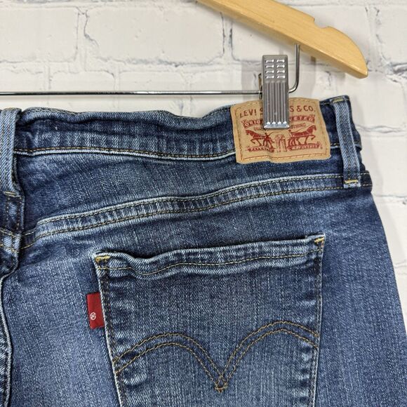 Levis 505 Straight Women Size 14 Large Mid Blue Denim Stretch Western Pants - Picture 9 of 14